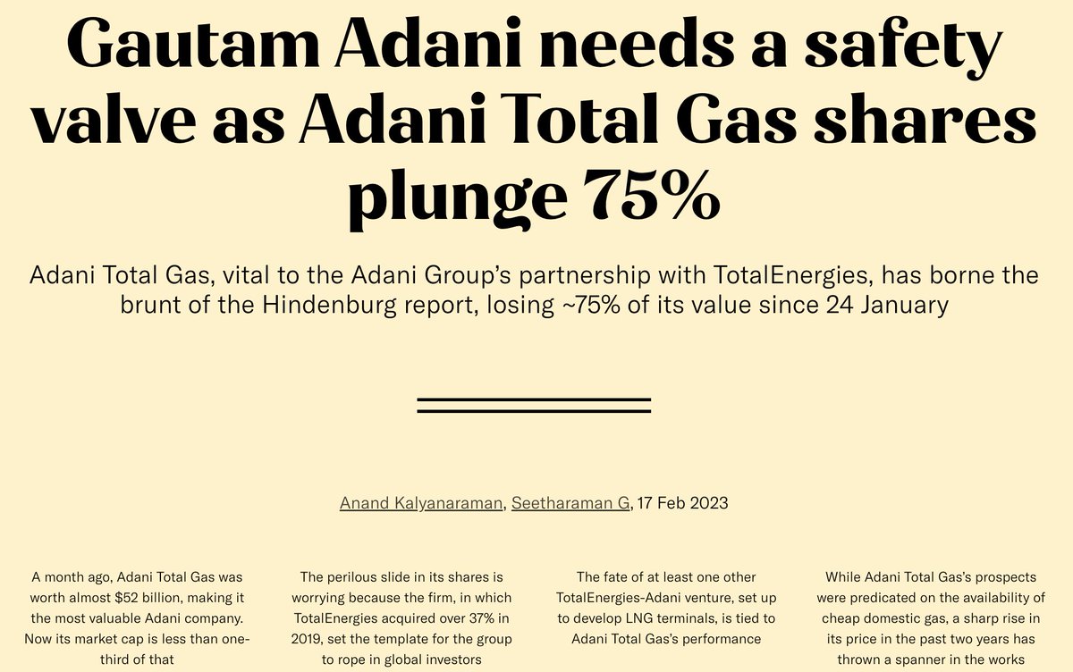Anand Kalyanaraman on Twitter "Adani Total Gas is down >75 since the