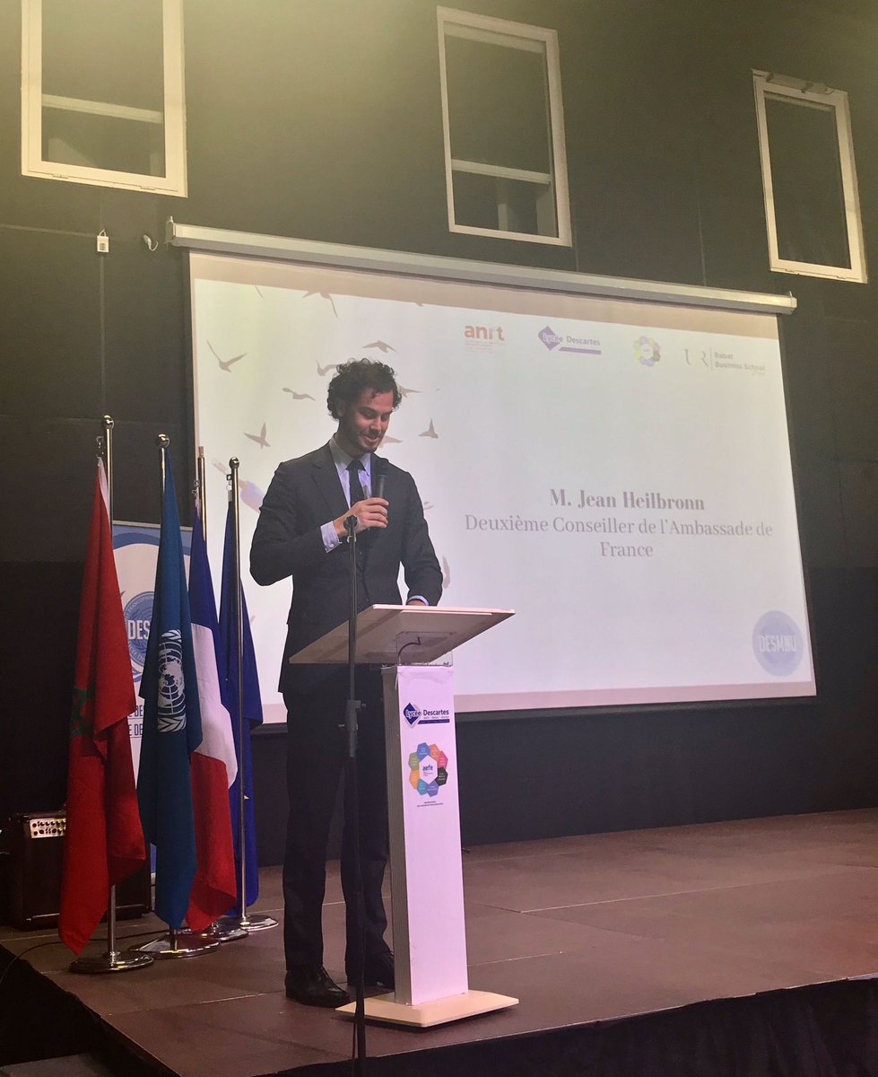 AmbaFranceMaroc's tweet photo. Engagement, débat d'idées &amp; solidarité au coeur de la ceremonie d'ouverture de la 7ème édition du modèle francophone des Nations Unies du @Lycee_Descartes ! Félicitations aux élèves pour leur mobilisation &amp; place aux échanges autour d'un thème cher à la 🇨🇵 et au 🇲🇦 : la jeunesse. https://t.co/n5GlNpsWSr