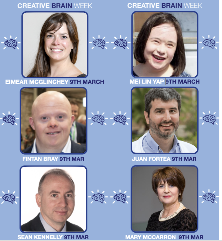 CreativeBrainWk's tweet photo. Thu 9th Mar: Day's theme is JOY! 1st session is celebrates Brain Health in People with Down Syndrome looking at changes in perception and experience. @EimMcGlinchey with @FintanBrayC15 @SantPauMemory @SPKennelly and @MccarrmMary
 Book: https://t.co/uf5PtCNoNa @DownSyndromeIRL https://t.co/B1ZhQgdWFA