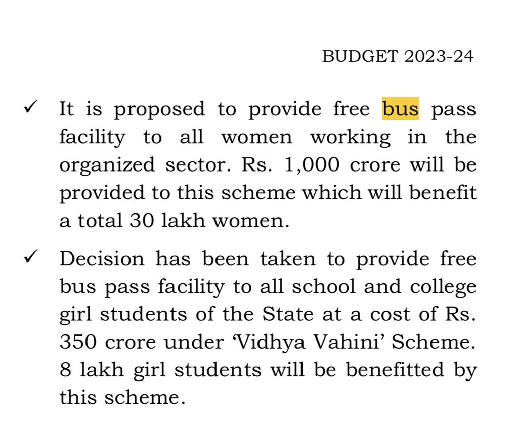 srinualavilli's tweet photo. Big news coming out of #KarnatakaBudget2023 from @BSBommai
30 lakh working women to get free bus pass. 8 lakh girl students will get the same
I’m assuming this applies to all the women in Bengaluru using @BMTC_BENGALURU
@BBPVedike 👍🏾👏🏽 @FriendsofBMTC @Bus4us_BLR
#Budget4Bus https://t.co/BTA8ARyVFA