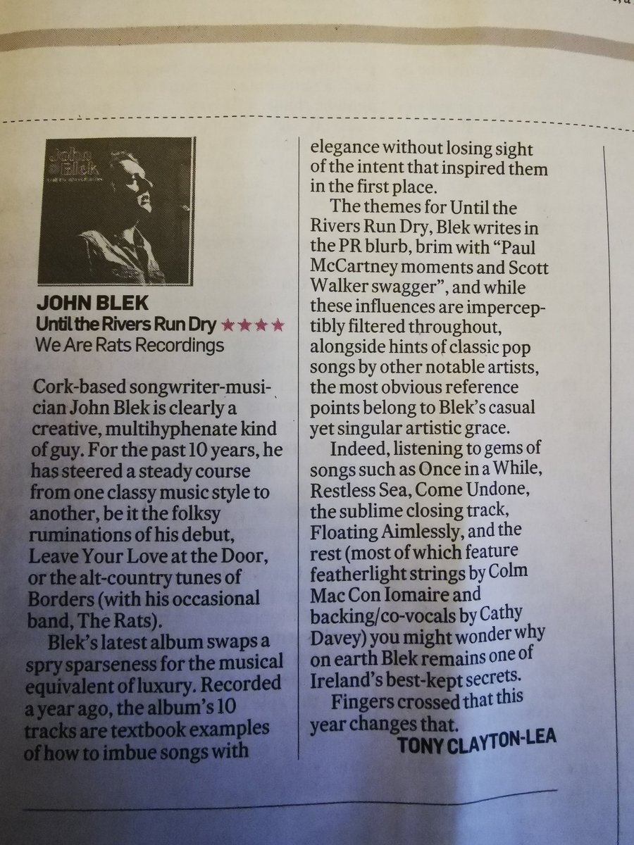 🌟🌟🌟🌟's by <a href="/TonyClaytonLea/">Tony Clayton-Lea</a> for the great new LP by one of our fav Irish Indies <a href="/johnbleksolo/">John Blek</a>
#supportIrishmusic