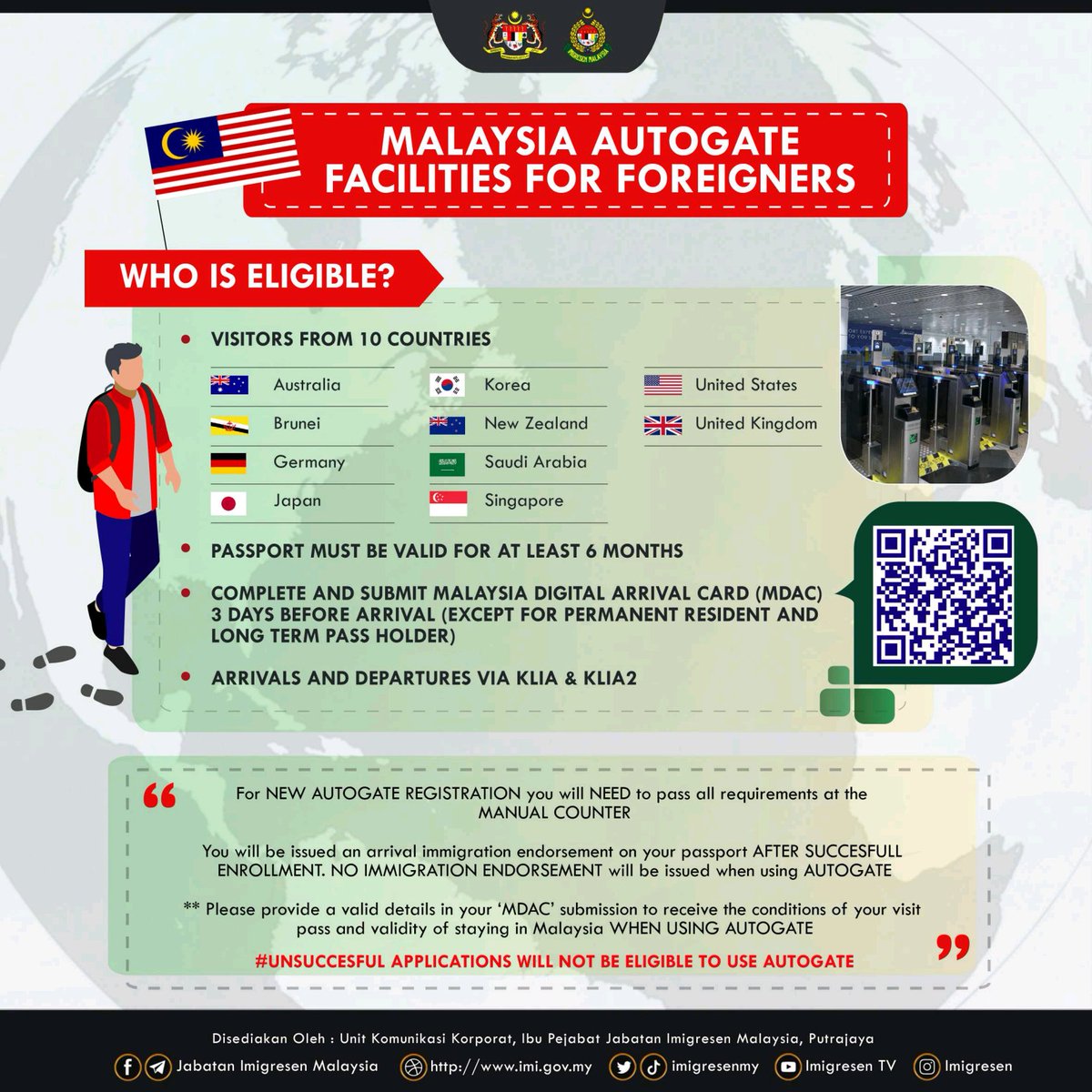 imigresenmy's tweet photo. MALAYSIA AUTOGATE FACILITIES FOR FOREIGNERS 

🔵 Malaysia Digital Arrival Card (MDAC) ➡️ https://t.co/QBodTdaTXD

#MalaysiaMADANI 
#imigresen
#jim https://t.co/iHlroiUxEh