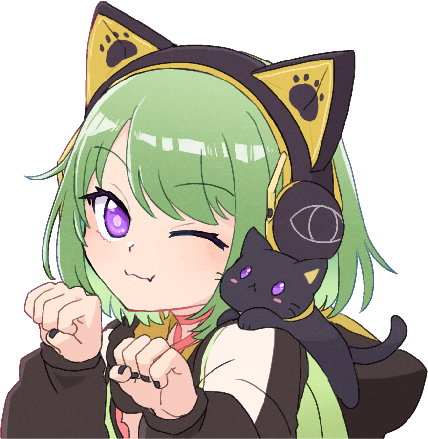 1girl green hair purple eyes headphones animal ear headphones cat animal ears  illustration images