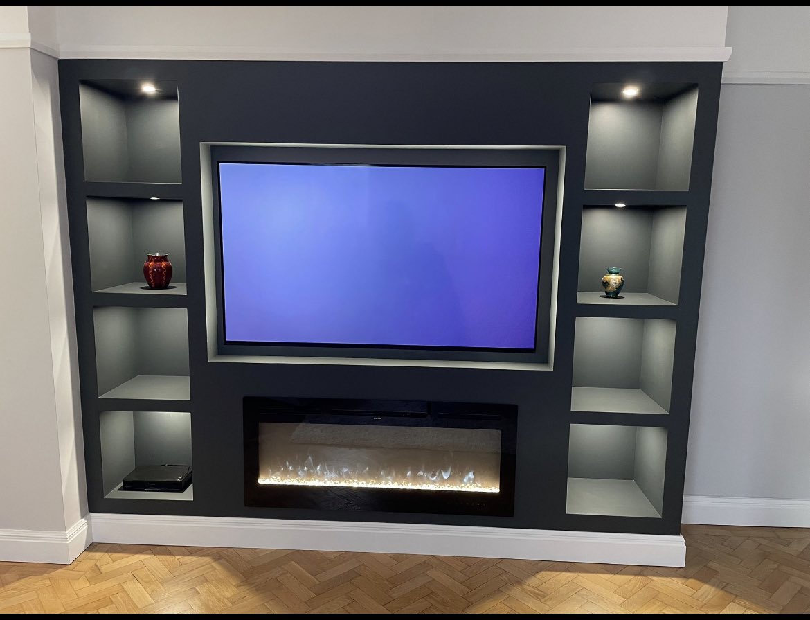 Bespoke media wall designed and installed for our customer in #westkirby #wirral #design #mediawall #hoylake #interiors #heswall #cheshire #bespoke #media #tv #irby