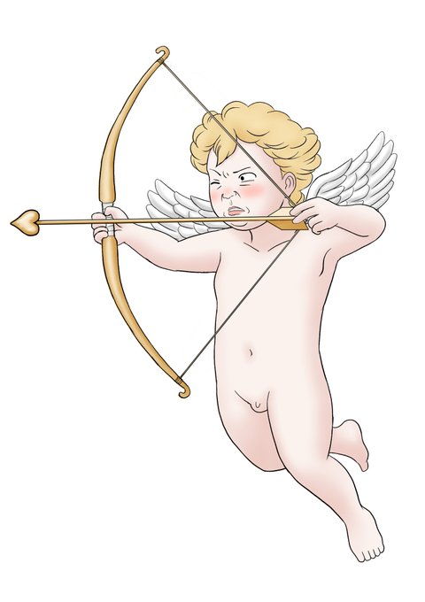 小さい姿バージョンのエロース。エロースは青年の姿でもギリシャ神話に登場します。英語名はキューピッド。
いい感じにブサイクに描けて満足の絵。 