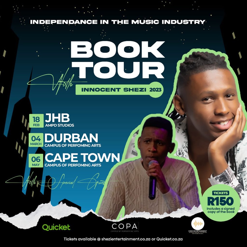 Innocentshezii's tweet photo. SEE YOU TOMORROW! Day 1 of the Book Tour, INDEPENDENCE IN THE MUSIC INDUSTRY (Johannesburg) @AMPDStudiosZA 11:00 AM 

Tickets available at the door or get it online at https://t.co/4LjGnz7JNt 

#InnocentShezi #BookTour #Music https://t.co/bff8To8zxr