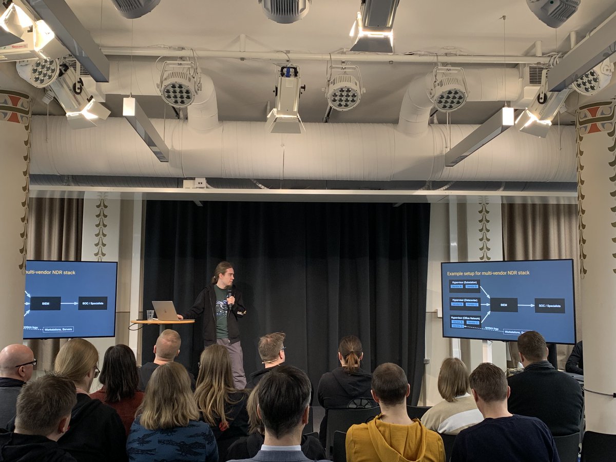 Antti Tönkyrä on the stage at #Prevent23! 

💡 Organizations should consider a model where multiple different #NDR solutions build a "NDR Stack" where you can mix and match different capabilities while also keeping the toolset somewhat standardized.

#CyberSecurity