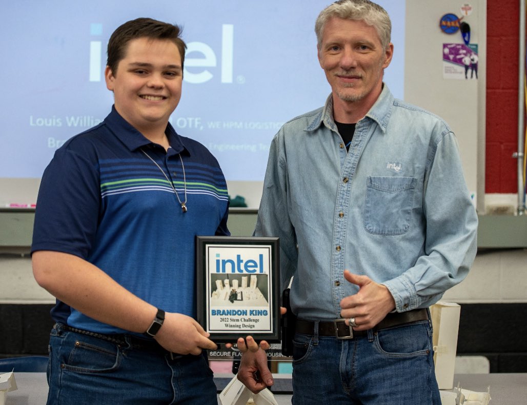 Amazing day at RMHS Engineering where Brandon King received top honors for his design on a project for <a href="/intel/">Intel</a> manufacturing floor. His design meet safety, use ability, and manufacturing criteria. 30 units will now be in use on their engineering floor! #MPSinspire #MPSengage