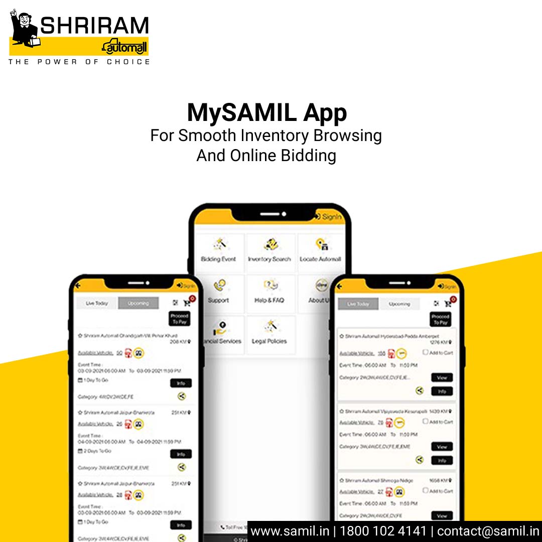 ShriramAutomall's tweet photo. Participate, Watch Live Auction, Bid Live, make payments, view or download receipts and do a lot more with MySAMIL App.
Download the MySAMIL App Now!
Android - https://t.co/wmZV2PsMCd
iOS - https://t.co/z8eu4bJO2Z
#MySamilApp #UsedVehicles #UsedEquipment #ShriramAutomall #Samil https://t.co/WSv6joh9MG