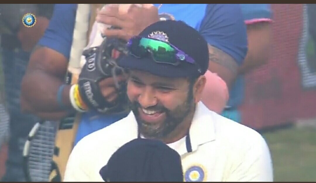AdventuresInfo9's tweet photo. Rohit Sharma during kohli and cheteshwar pujara's guard of honour celebration

most selfless guy still some clowns calls him insecure https://t.co/eMo9CCxx3m