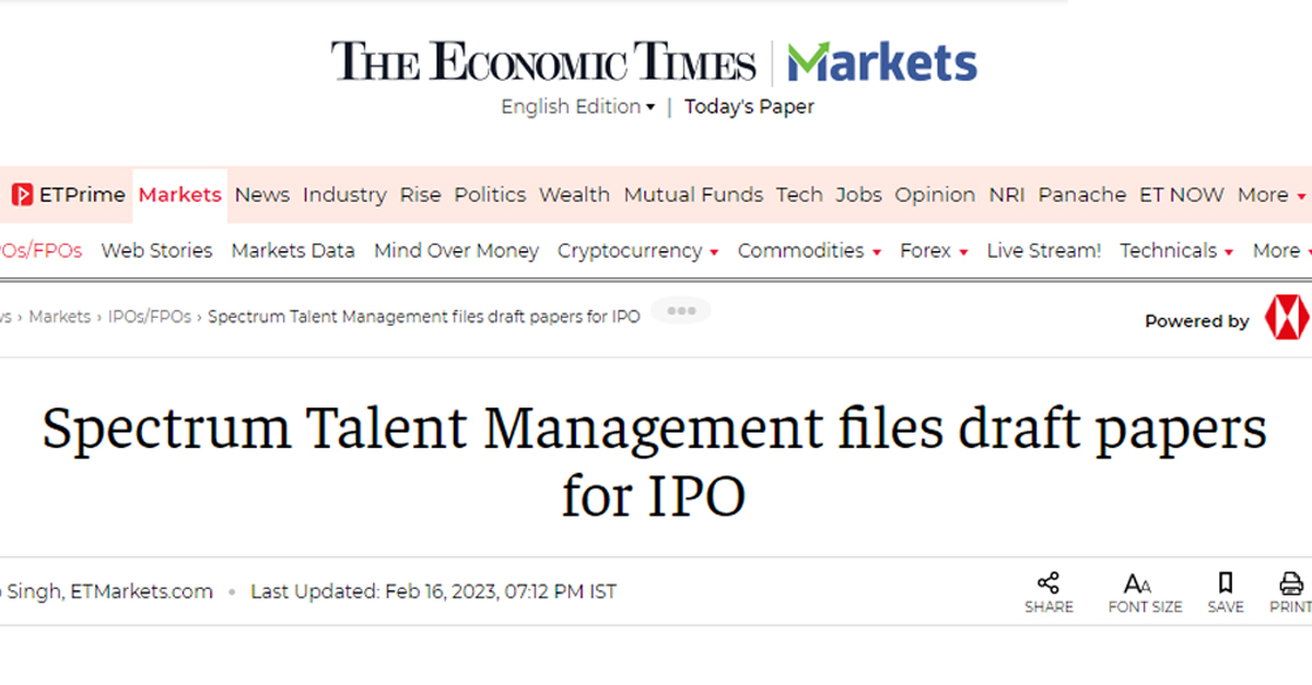 vidurgupta_STM's tweet image. We're excited to announce that Spectrum Talent Management has filed draft papers for our IPO! Stay tuned for more updates. Read more bit.ly/3KebdL2

#SpectrumIPO #FutureIsBright #GoingPublic #TalentManagement #JoinTheJourney #IPO