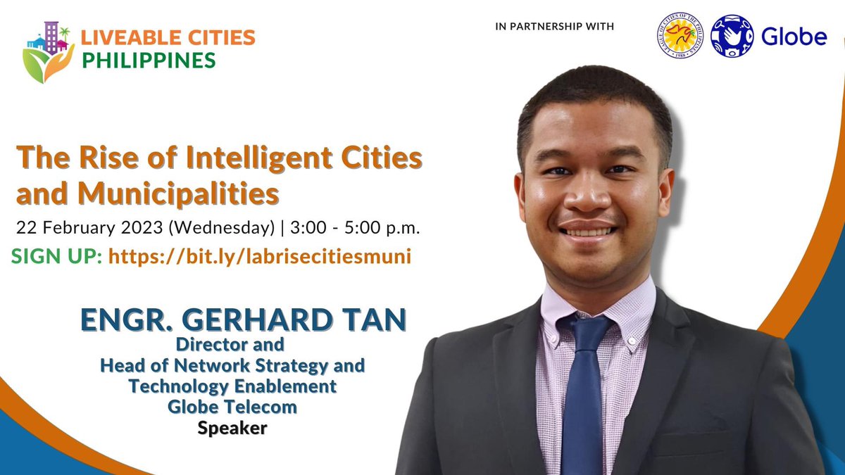 Today, cities are moving beyond the pilot stage and using data and digital technologies to deliver results that are more relevant and meaningful to residents.Hear more on this from one of our speakers, Engr Gerhard Tan of Globe Telecom on Wednesday, Feb22 at 3:00 to 5:00 pm.
