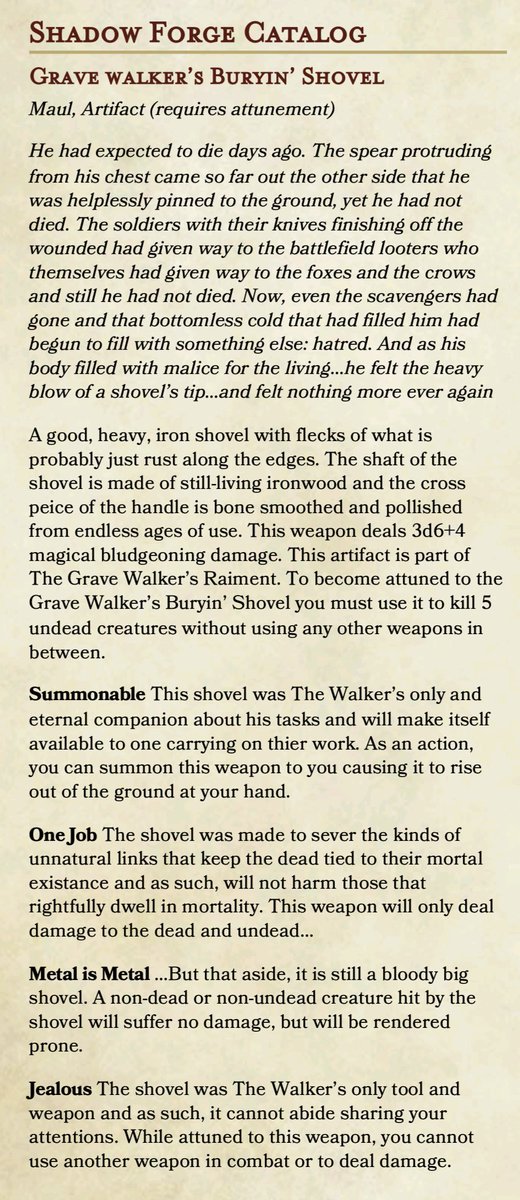 Prof_NoFace's tweet photo. NOTICE: The #ShadowForge no longer accepts returns of summonable weapons / items as customers in the past have attempted to take advantage of the old policy and the cost of flaying them all has become prohibitive

#ttrpg #dnd #dnd5e #homebrew #molpy #dndhomebrew #TTRPGs #artifact https://t.co/hCd0ARI15o
