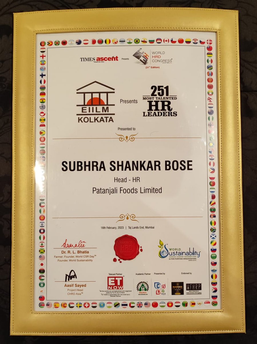 We are proud to share that our HR Head - Mr. Subhra Shankar Bose is being honored as the 'HR leader of the year'.

Congratulations to Mr. Bose for being awarded by @timesascent & World HRD Congress amongst the 251 most talented HR LEADERS at Taj Highlands Mumbai.🎉

#proudmoment