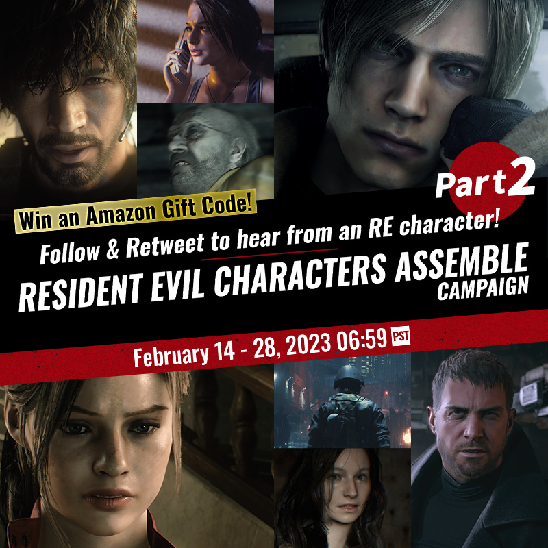 REBHPortal's tweet photo. #ResidentEvil Characters assemble campaign
Follow &amp; Retweet to hear from an RE character!

Try to win an Amazon gift code!
Try once a day
Today is Day 9

How to Participate
1) Follow @REBHPortal
2) RT this post by 2/23 18:59 (PST)

Terms of Service
https://t.co/b1dWz7Itxr https://t.co/VPst9WxP0M