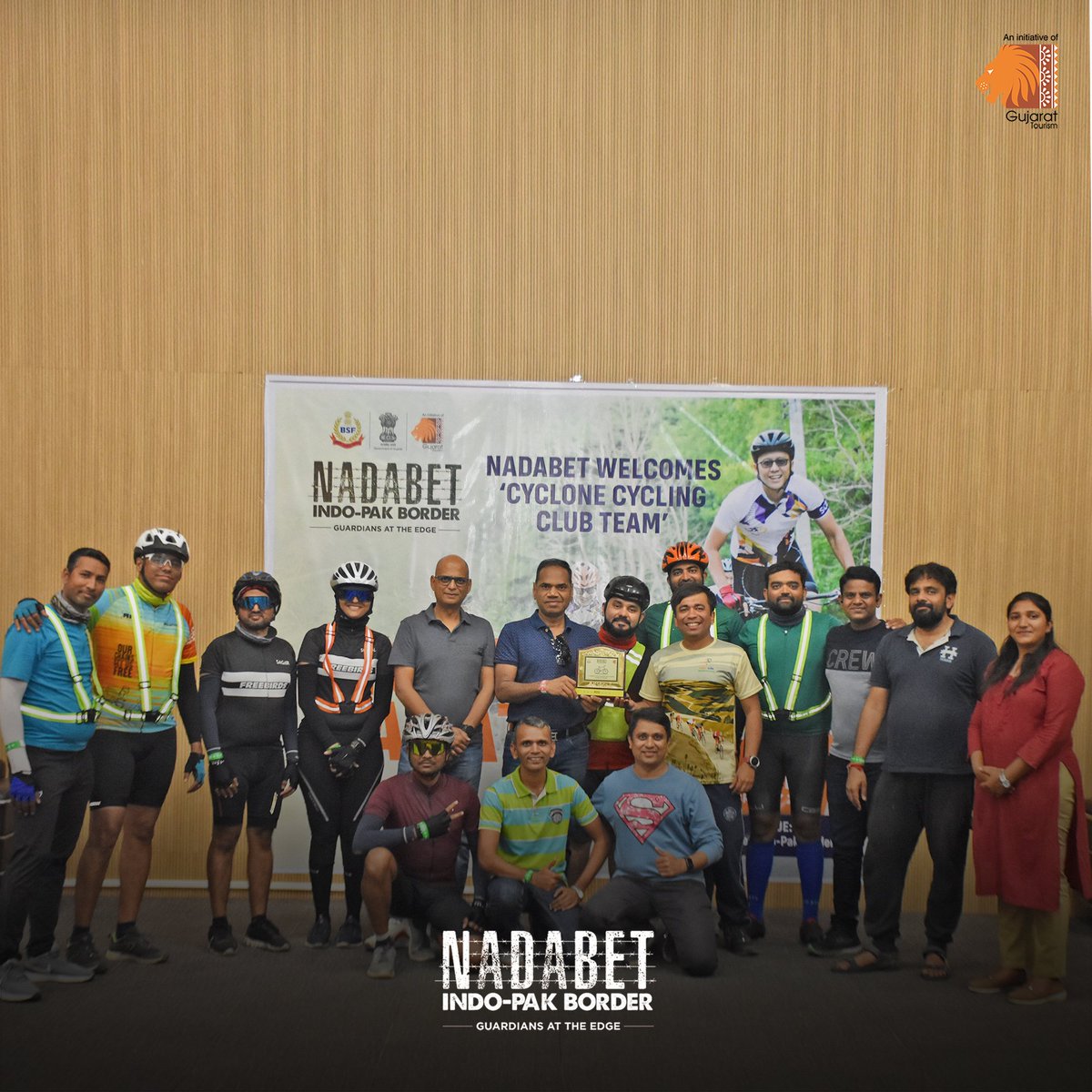 VisitNadabet's tweet photo. Nadabet Indo-Pak Border proudly presents a few glimpses of the Cycle Marathon that was held on 11th February 2023 in collaboration with the Cyclone Cycling Club. The marathon stretched across 600 km, beginning from Ahmedabad to Nadabet Zero Point.

#visitnadabet #cyclemarathon https://t.co/YedWsKEBOW