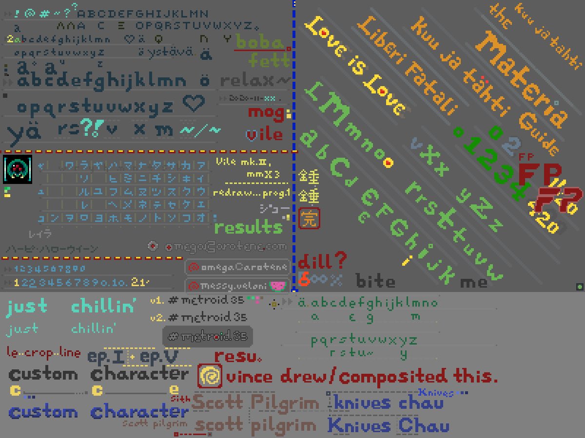 omegaCarotene's tweet photo. [#pixelArt tools no.1-β]:
(feel FREE to USE as a template~  😀)

🌀 sets of 1pix + 2pix English #pixelText alphabet, plus
• diagonal #pixelAlphabet 
• pixel Japanese カタカナ Katakana = 片仮名,
• numbers
• phrases 
@omegaCarotene~  😏 https://t.co/Geb48QHSVJ