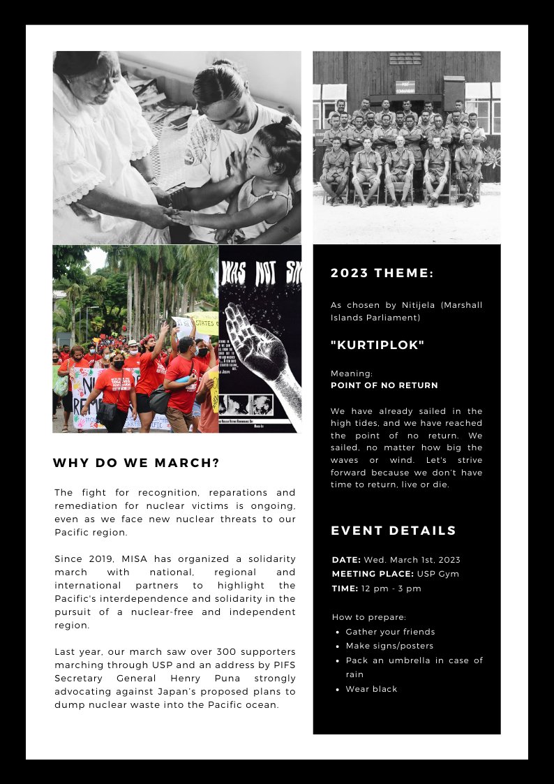 YoungsolwaraP's tweet photo. In commemoration of the Marshall Islands Remembrance Day, we remember survivors and victims of nuclear testing throughout the #Pacific. Join @misa4thepacific and partners this 1st of March, 2023.
#NewClearWays #NuclearJustice #YoungsolwaraPacific https://t.co/nmPXjjatdH