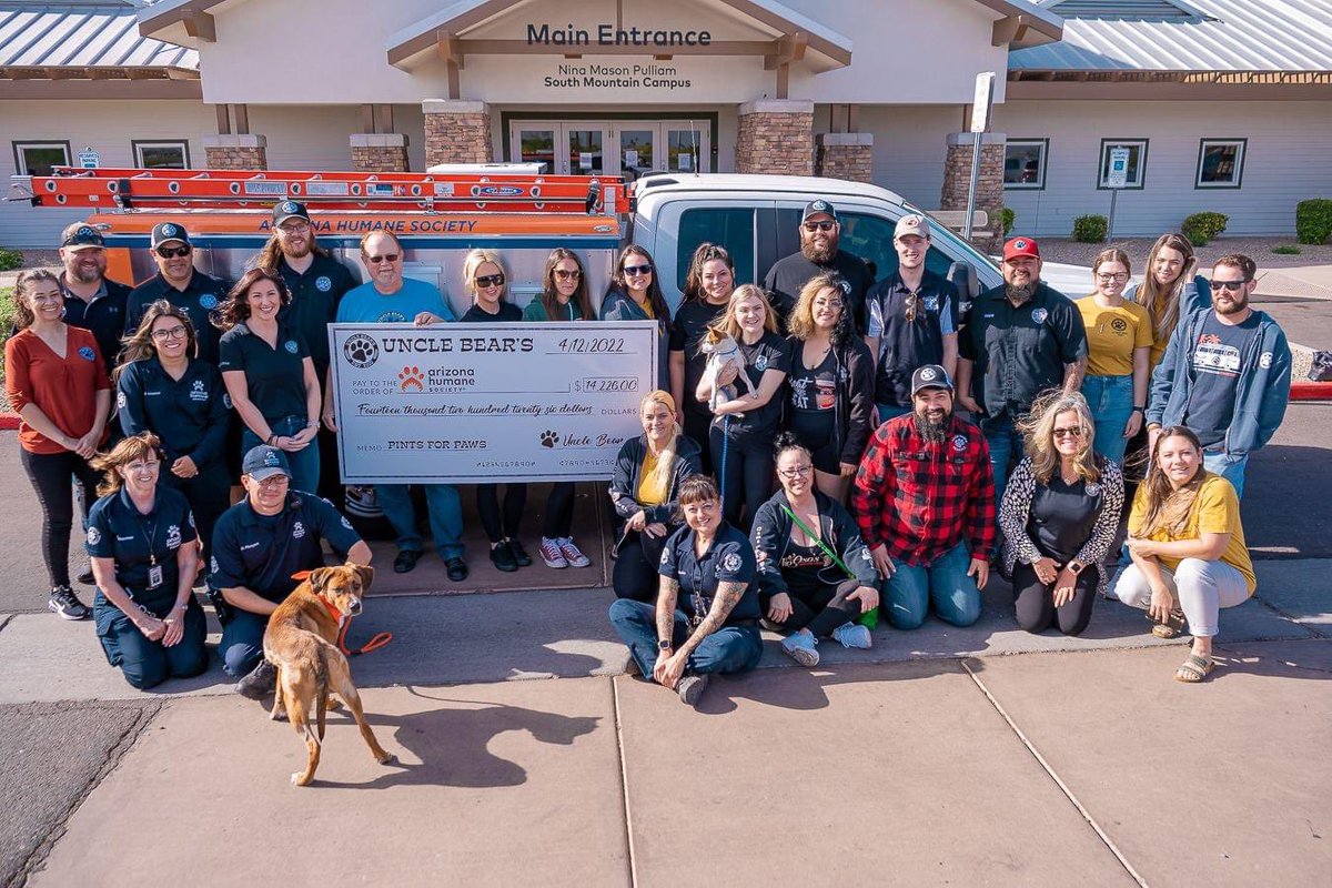 unclebearsaz's tweet photo. Today kicked off #ArizonaBeerWeek and our 8th Annual Pints for Paws fundraiser for the @azhumane Society. Today until Feb 26 all Uncle Bear's locations will donate $1 from every UB craft beer sold to AHS in addition to sales from Pints for Paws 2023 t-shirts and paw prints sales. https://t.co/p3D1Dj20nE
