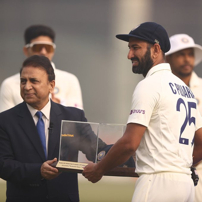 SunilSingh_0007's tweet photo. Many congratulations the silent warrior #CheteshwarPujara on playing 100th Test Match.
#INDvsAUS #2nd_Test #Delhi #BCCI #Cricket https://t.co/i0gNemVO2b