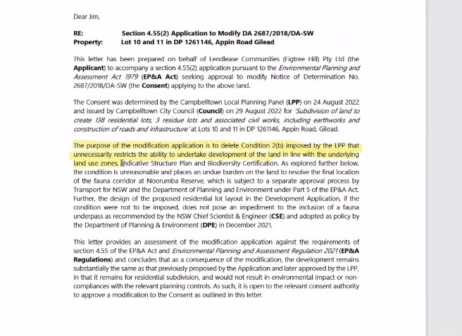 savesydneykoala's tweet photo. If @Lendlease want to protect koalas on Gilead, why are they trying to overturn a Planning Panel decision to widen the corridor opening at Noorumba? 

@JonDeeOz  @Channel9 #nswpol @austethical https://t.co/cv1rd3UZoR