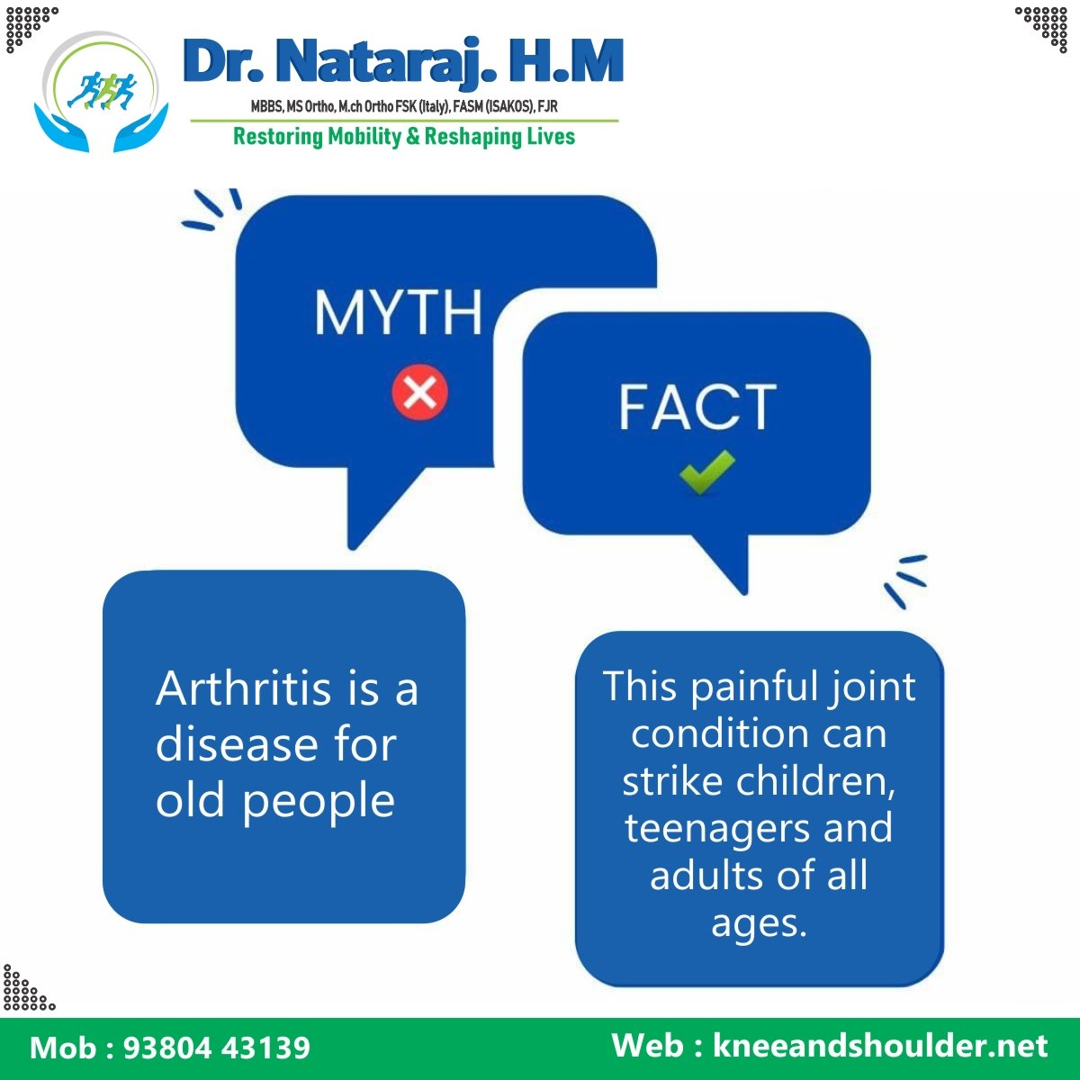 knee_and's tweet image. MYTH:
Arthritis is a disease for old people

FACT:
This painful joint condition can strike children, teenagers, and adults of all ages.

#mythandfacts #arthritis #kneeproblems #healthbenefits #arthritisproblems #kneereplacementsurgery #kneeandshoulder #shouldersurgery