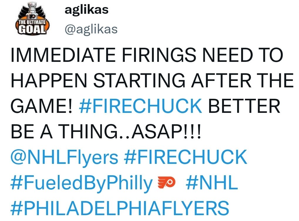 aglikas's tweet photo. @BeeTEE15 Yep!!! During the post game I'd like to hear it.
#FireChuck #FueledByPhilly
#LetsGoFlyers https://t.co/IN3DwBR2bm