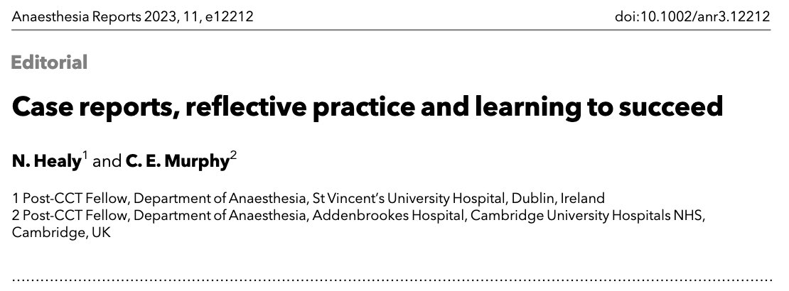 Anaes_Reports's tweet image. Case reports can act as a tool for reflective practice!

@noellehealy @Carrie_Murph #FreeForAWeek

⭐️⭐️ So send them to us! We want to read ALL YOUR CASE REPORTS! Everybody wins! ⭐️⭐️

Read about the benefits here: …-publications.onlinelibrary.wiley.com/doi/full/10.10…