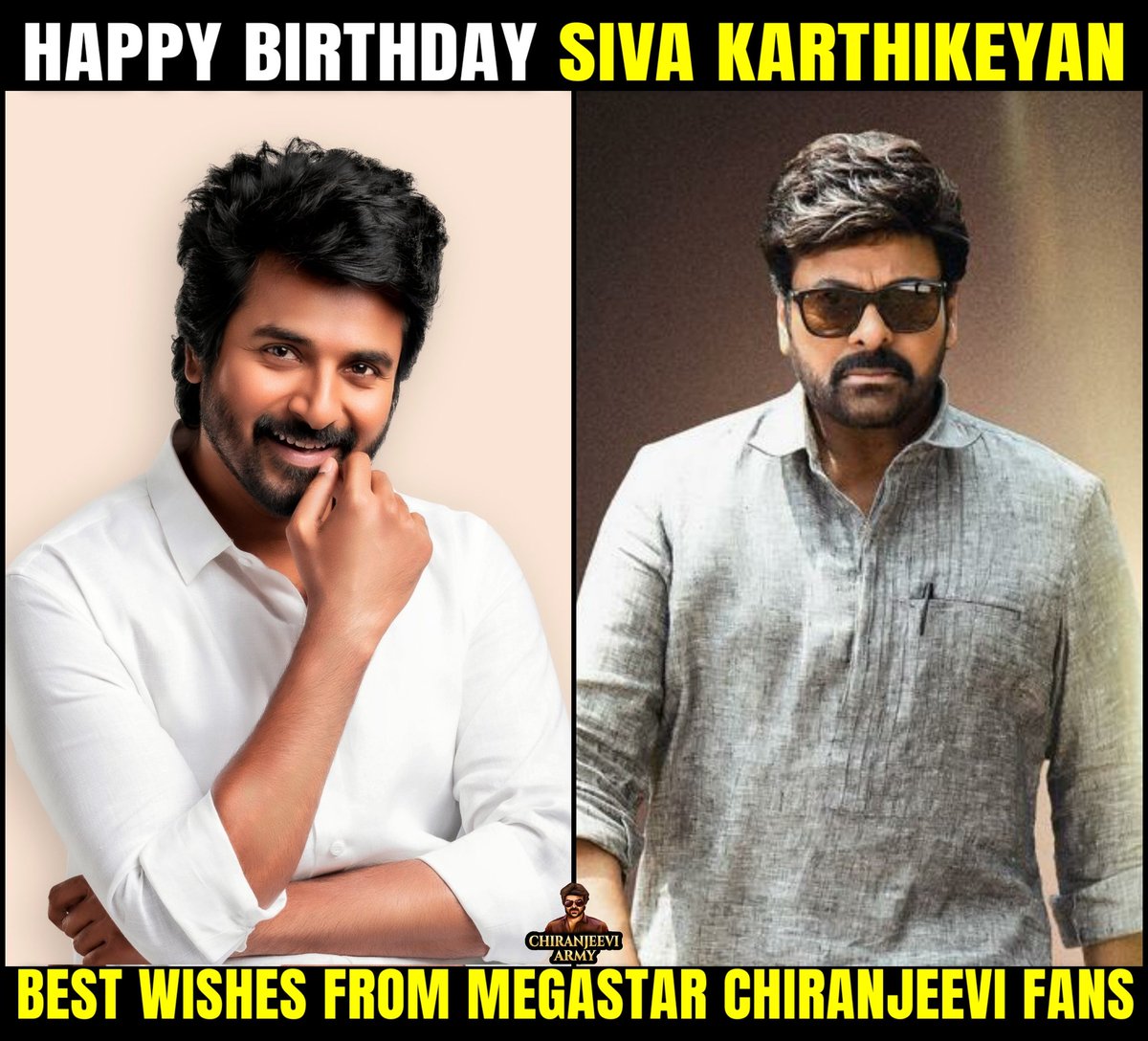 Wishing Prince @Siva_Kartikeyan a Very Happy Birthday 💐
Best Wishes for Your Upcoming Projects #Maaveeran #Ayalaan

Best Wishes From #MegaStarChiranjeevi @KChiruTweets Fans
#Chiranjeevi #Sivakarthikeyan

#HBDPrinceSK
#HBDSivakarthikeyan #HappyBirthdaySivakarthikeyan