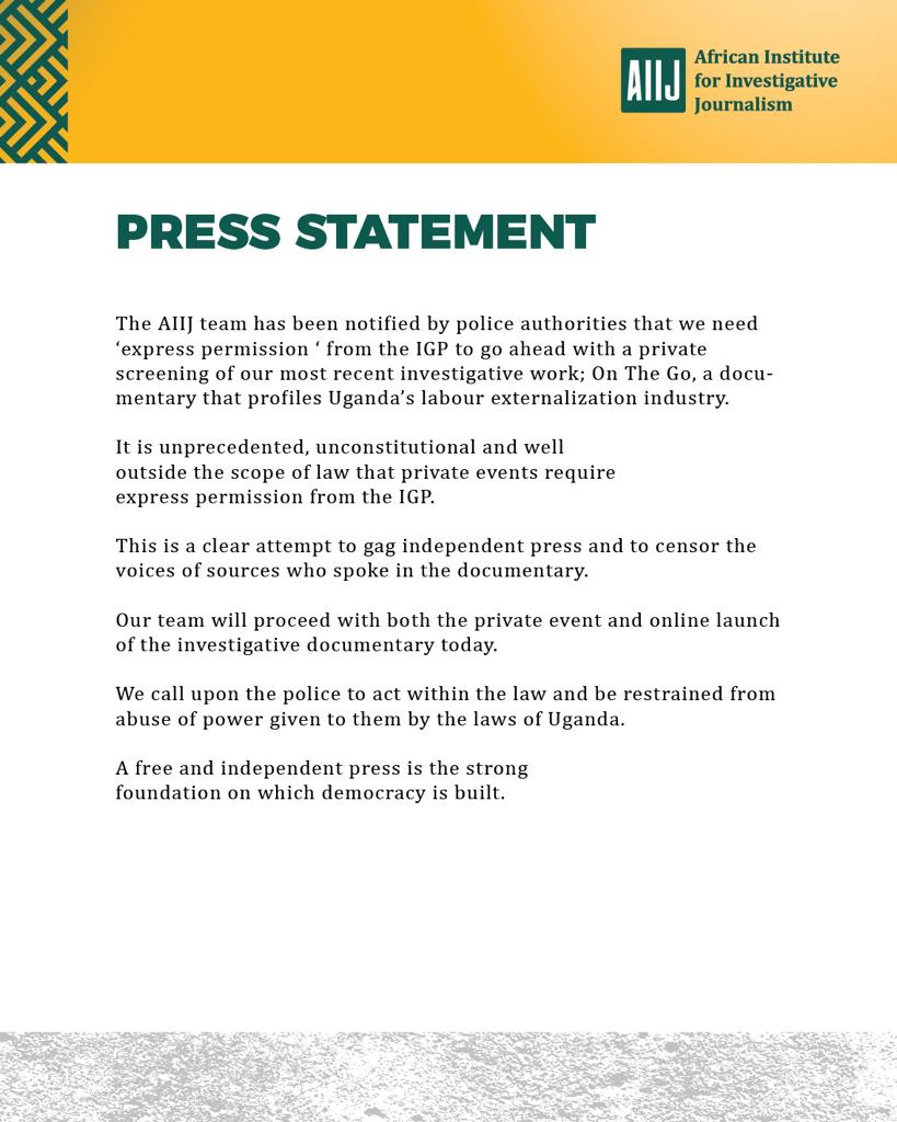 Tweet; 

We’re appalled to learn of the attempts to gag the release of our investigative documentary today. Here’s our press statement.

#OnTheGo #AIIJOnLabourExport
