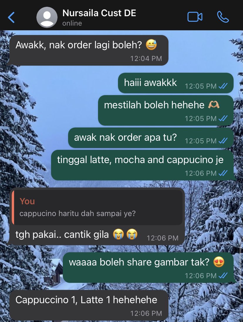 ishanajiha_'s tweet photo. “Awakk, nak order lagi boleh?”
Happy 😭 my cust ni mula2 dia nak Macchiato tp Macchiato cepat sgt sold out, so dia beli Cappucino.
Tgk la betapa dia suka gila Cotton Voile #CoffeeEdition ni! Terus repeat order 🥹 Kita tak tipu bila kata material best 👍🏼 https://t.co/I0lRMMgQix https://t.co/ZdrFSQCiqy