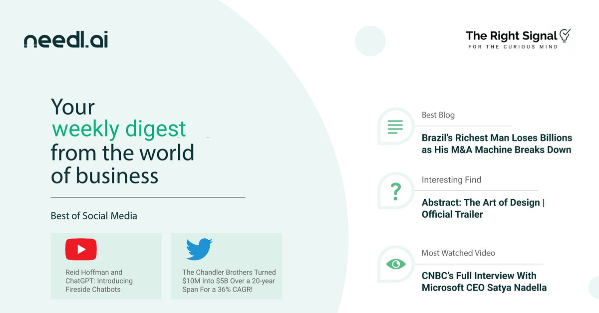 NeedlAi's tweet photo. Here's a list of our expertly curated content for the week! ๐
#TheRightSignal #Weeklydigest #SwitchToNeedl #Finance #Investing https://t.co/ZyJ3LMQtuJ