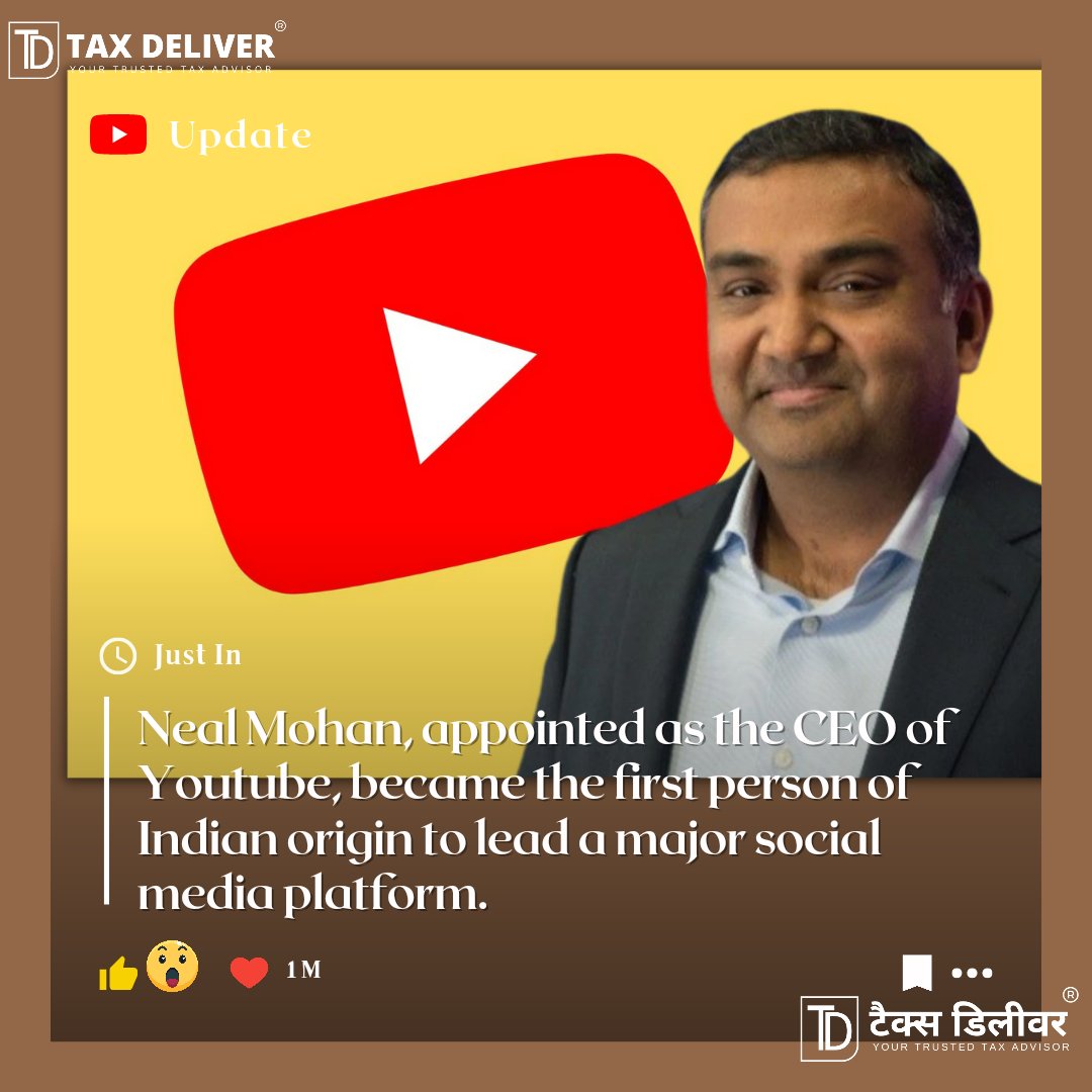 TaxDeliver's tweet image. Youtube CEO!
#youtubeceo #nealmohan