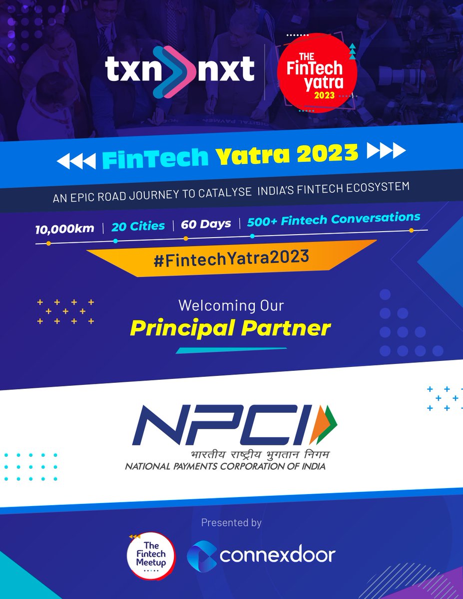 MeetupFintech's tweet photo. We are delighted to share @NPCI_NPCI is joining #FintechYatra for the 5th consecutive year as our Principal Partner. If you're a fintech founder looking for subject matter expertise, network access and venture capital, register here - https://t.co/apJbLMj2u5 https://t.co/ZLe8BvI9UO