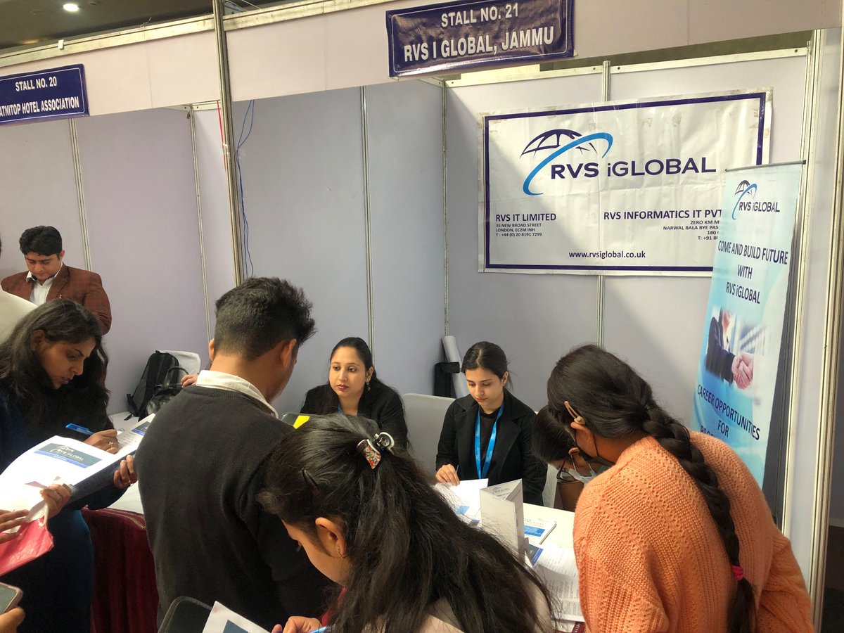 rvsiglobal's tweet photo. RVS iGlobal team participating in Mega Job Fair organized by DECC, Jammu on 12 Feb,2023 at Convention centre, Jammu in presence of Advisor to LG, Mr. R.R. Bhatnagar &amp; Ms. Sarita Chauhan (Commissioner/ Secretary to Govt., Labor &amp; Employment Department).

 #ITJobs   #JammuKashmir https://t.co/JRNv8wn17I
