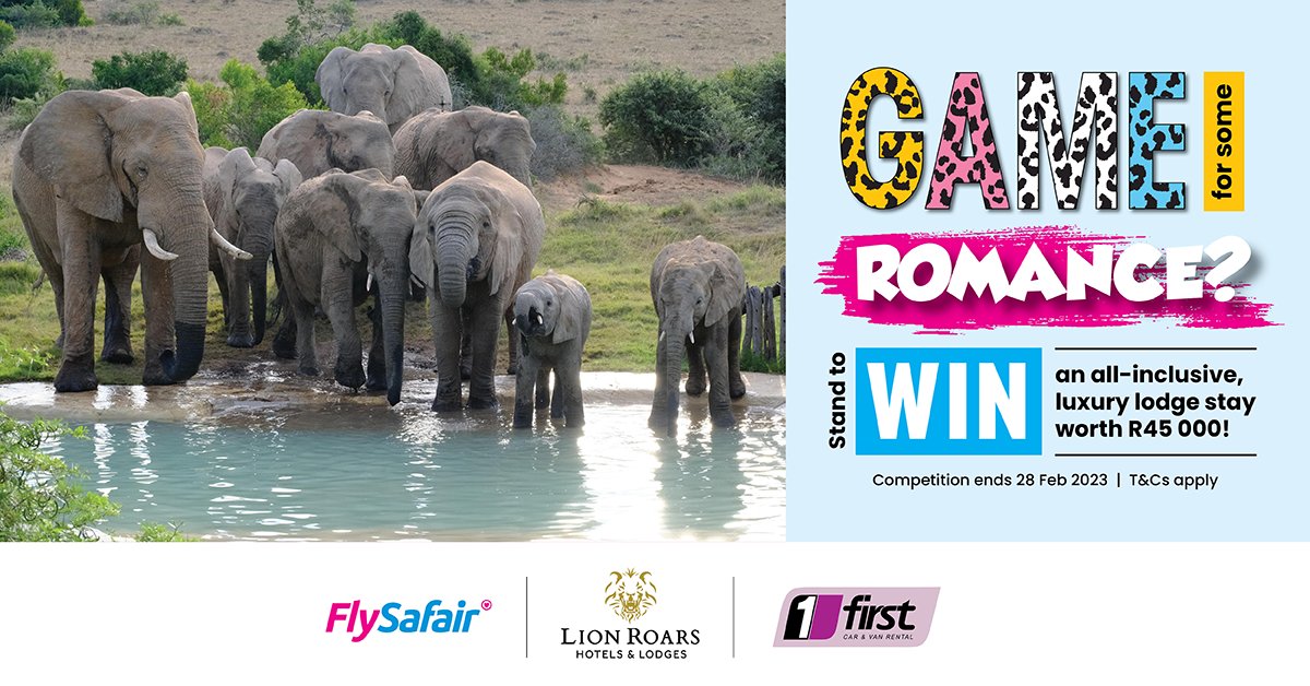 FlySafair's tweet photo. Stand to WIN a 2-night, luxury stay at Hlosi Game Lodge for two—including car hire from First Car Rental, flights, meals and 4 game drives, all courtesy of FlySafair and Lion Roars Hotels &amp; Lodges. 

Enter at https://t.co/tHBRAEWDVI

T's&amp;C's apply https://t.co/7lpXemvFCm