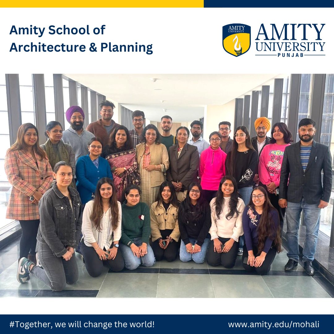 AmityPunjab's tweet image. Distinguished architect Ar purnima Sharma of CAPT Consultant was invited by Amity School of Architecture and Planning to serve as a jury for a portfolio presentation of first-year students of the #BachelorofArchitecture and #BachelorofInterior Design programmes. 
#Amity