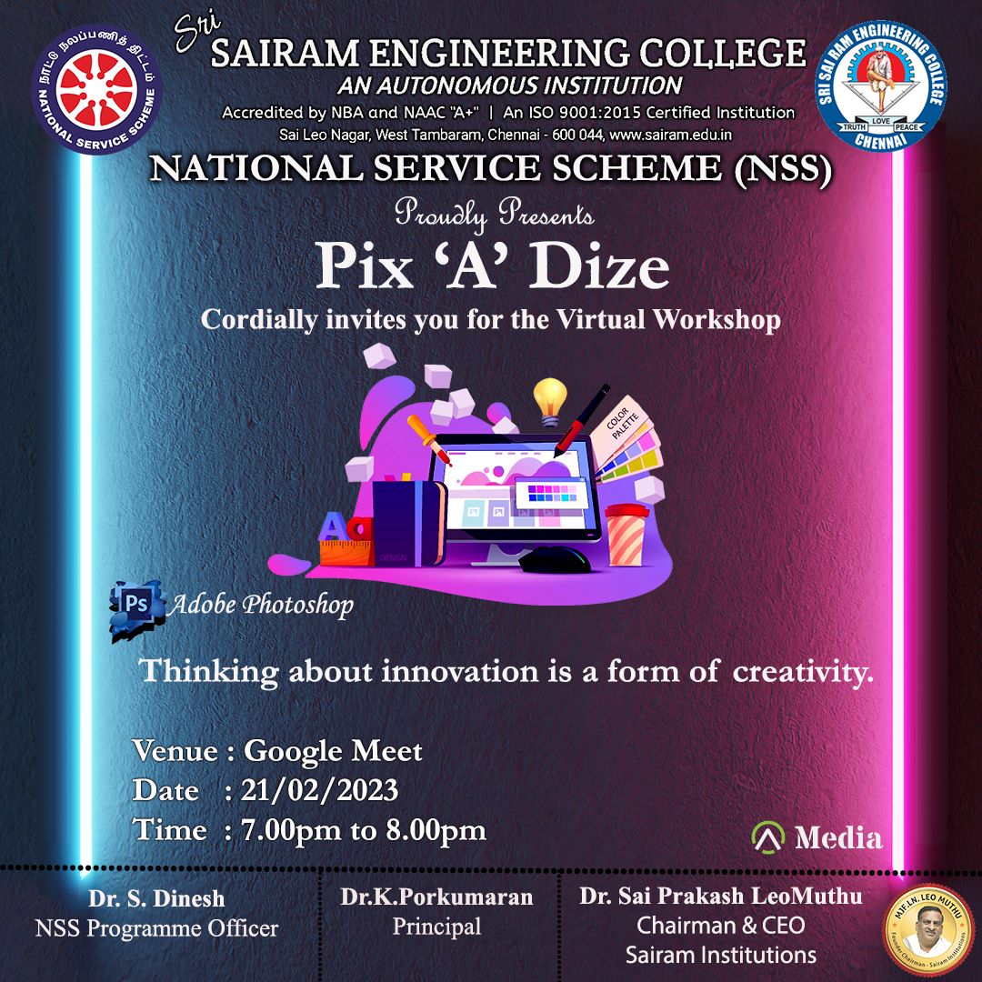 NSSSAIRAM's tweet photo. "Attention all design enthusiasts! ✨ Join us for Pix 'A' Dize - our virtual poster designing event ❤🔥 that will test your creativity and skills. Register now and let's unleash our inner artists!"💫
@sairamceo
#PixADize #PosterDesignContest #sairamnss #sairaminstitution https://t.co/XjAy9LYV2b