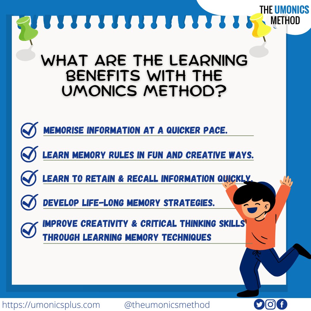 umonics's tweet image. Here at the Umonics Method, we ensure the holistic memory development of all children between 3 and 6 years of age. 

Sign up with The Umonics Method and reap all these benefits!
#LITTLEMEMORYEXPERTS #TheUmonicsMethod