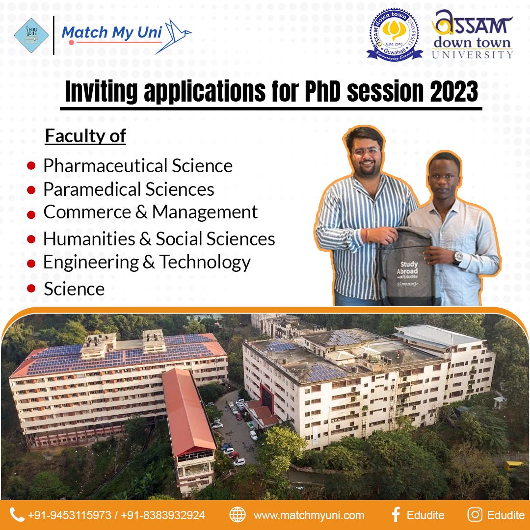 matchmyuni's tweet photo. We are excited to share 100% #Scholarship for #PhD Courses available in various fields by #ADTU is currently open for applications for #international #students from any country.

The deadline is 25th February 2023
Best of luck!
#studyabroad #studyinindia
#edudite  #matchmyuni https://t.co/Ts91hqjNdp