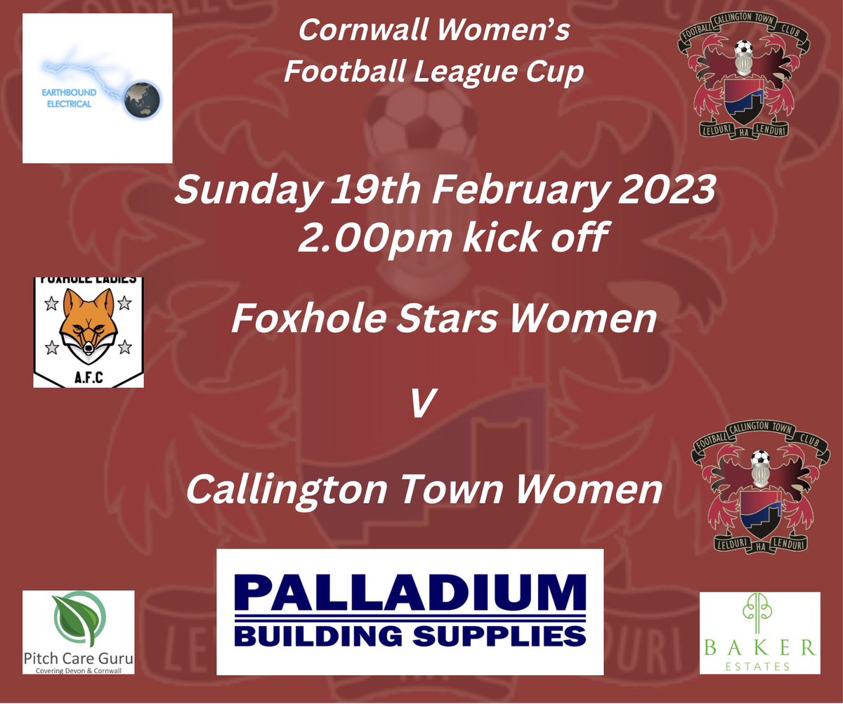 Sunday sees our <a href="/CallyTownFC/">Callington Town FC</a> women in <a href="/TheCWFL/">CWFL</a> League Cup action as they travel to Goverseth to take on first division @FcFoxhole with a 2pm kick off <a href="/swsportsnews/">South West Sports News</a> <a href="/PLsportsnews/">PlymouthSportsNews</a> <a href="/sportscornwall/">Cornwall Sports Media</a> <a href="/KJMsport57/">Kevin Marriott</a> <a href="/NigelWalrond/">Nigel Walrond</a> @PalladiumK