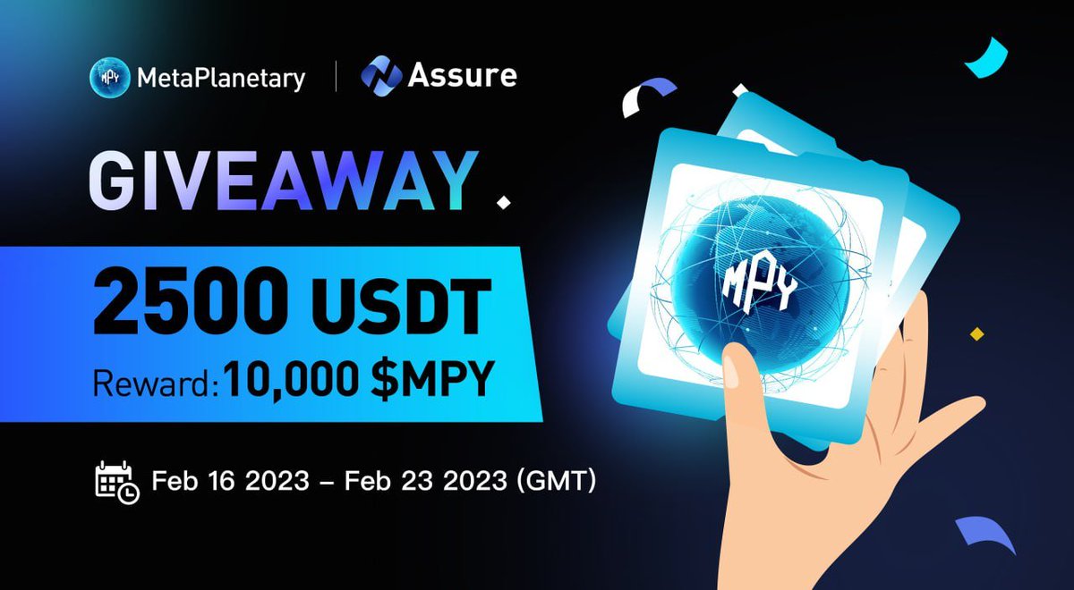 $2,500 USDT #Airdrop
🪂<a href="/Assure_pro/">AScoin Wallet</a> &amp; @Metaplanetary1  Joint #Giveaway

💥2,500 USDT<10,000 $MPY>
👉Join: galxe.com/assurewallet/c…
✅RT Tag 3

#Crypto #Web3 #AssureWallet