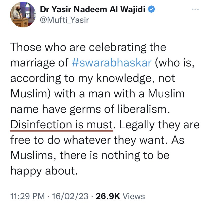 BefittingFacts's tweet photo. According to Mufti Yasir, people like @_sayema are infected and 'disinfection is must'.

Thing is @Mufti_Yasir is not aware of 'new strategy of Arfa &amp; Sayema'. They all have same aim but strategy is different. https://t.co/Oi7A9Bc0ok