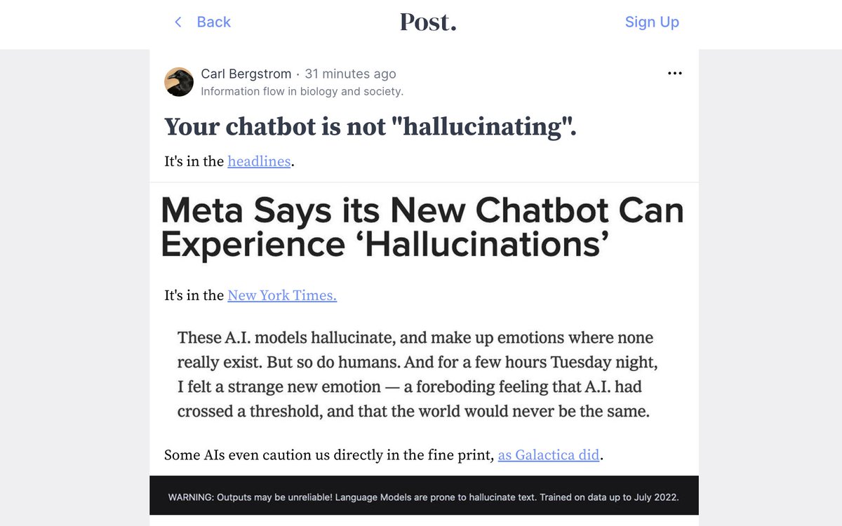 'Your AI chatbot is not 'hallucinating'' post.news/article/2Lr2DC…