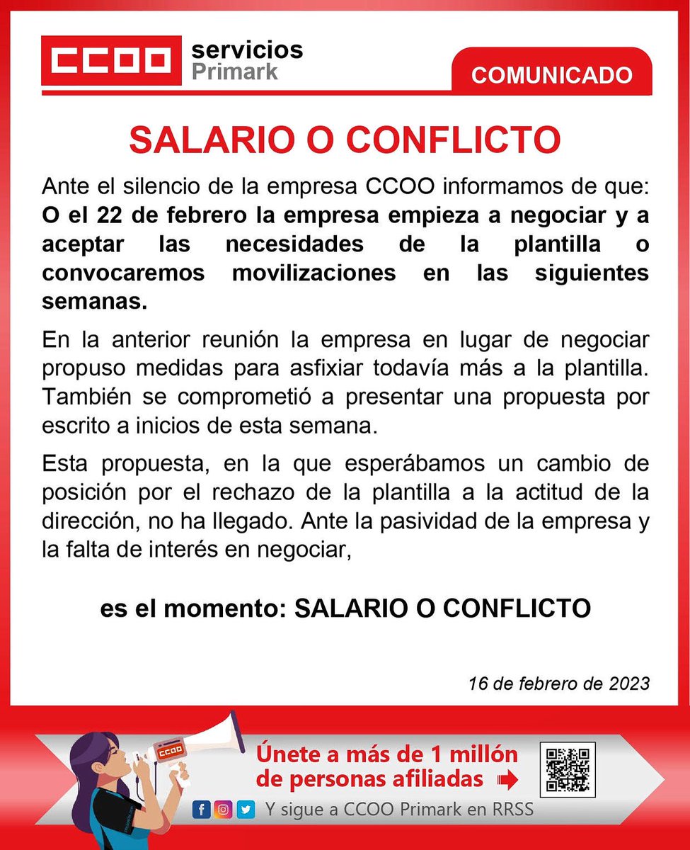 🚨Si la empresa no se mueve, nos moveremos nosotras!

#Salariooconflicto #ccooprimark #ccoontigo #ccooosalariooconflucti