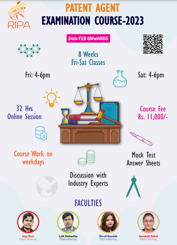RIPAIndia's tweet photo. Patent Agent Examination Course- 2023
Click the link to know more about the course.
https://t.co/fyOA7ytDFI
#IPIndia #Patentagent #iplaw #Patentoffice #MSME #patentlaw https://t.co/84dRrqUHJq