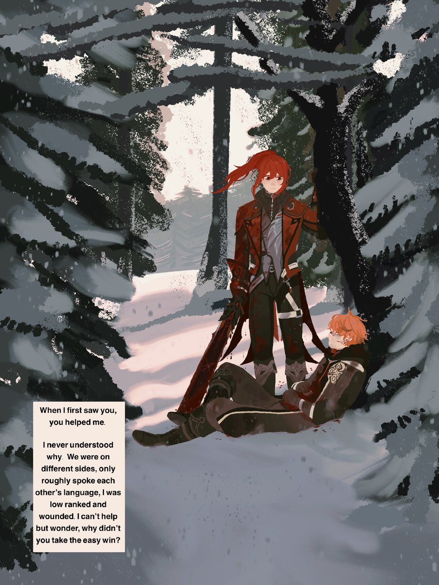 Reiikuu__'s tweet photo. #Chiluc 
(Part 1)
A silly AU where Childe and Diluc met as low ranks in their organizations. (Takes place 8 years ago from current day teyvat.) https://t.co/1igDCxvkRR