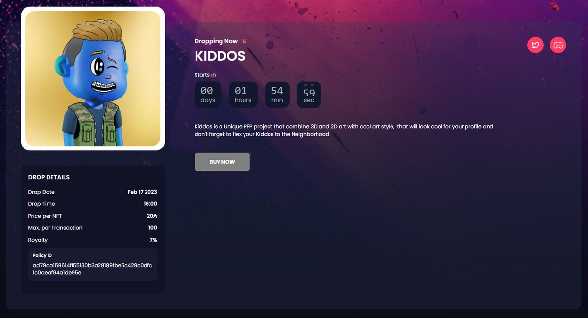GM Kiddos☀️
only 2 Hour left before the mint is officially live on explosif.io 🎉
we are partnered with @Explosif_io for our minting platform👦

#CNFTs #CNFT #CNFTCommunity #CNFTProject #CNFTCollection #CardanoADA #CardanoNFTs