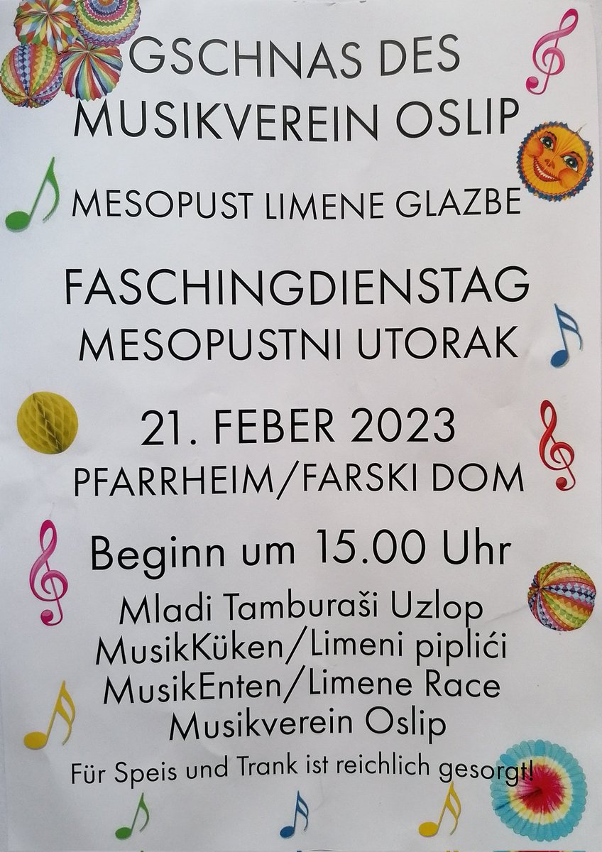 Oslip_Uzlop's tweet image. Faschingsausklang in #Oslip:
19.2.: Kindermaskenball der Naturfreunde
21.2.: Gschnas des Musikverein Oslip