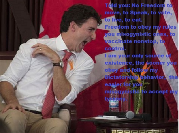 canadaoldway's tweet photo. Told you: No Freedom to move, speak, vote, live, or eat. Freedom to obey my rules you misogynistic ones, vaccinate, control you. 
I am your only source of existence, the sooner you obey and follow my Dictatorship behavior,  the easier for you misogynistic to accept my tyranny. https://t.co/MdJJnyGD00
